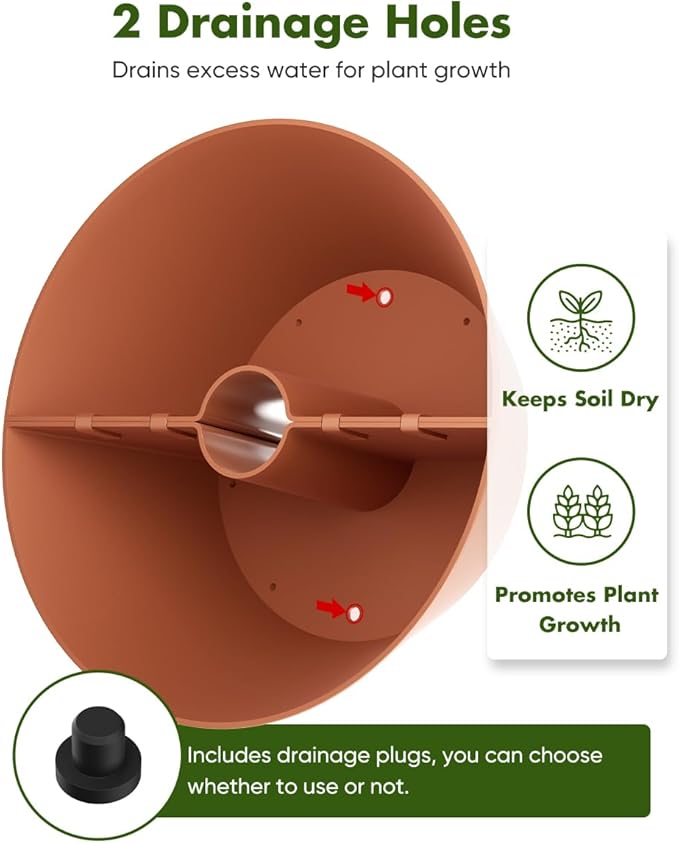 Koutemie 2-in-1 Umbrella Planter for Patio Table & Pole, Half Round Flower Planters Pots with Umbrella Hole Fits Poles Up to 2” Diameter, PVC Post Planter Wrap Around Umbrella for Garden, Brown