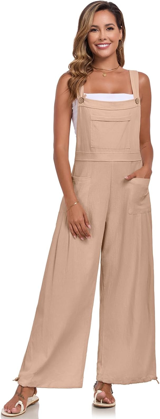 ALSOGO Womens Wide Leg Overalls Loose Beach Vacation Outfits Jumpsuits 2025 Causal Sleeveless Rompers with Pockets
