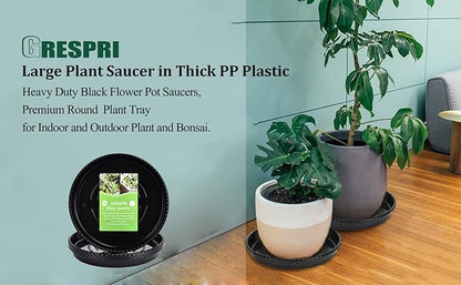 14-Inch Black Plant Saucer for Indoors, 5 Packs Heavy Duty Plastic Plant Trays 12.5 Inches Base, Sturdy 5 Gallon Planter Drip Tray for Outdoors Garden Pots.
