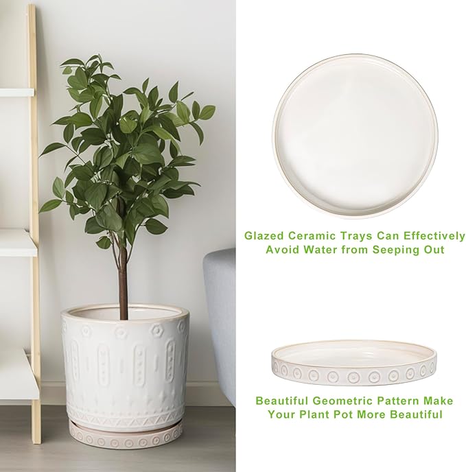 Plant Drip Tray - Ceramic Plant Saucer for Outdoors 9.3 Inch Plant Tray for Indoors No Holes Plant Pot Saucer Plant Dishes to Catch Water Round Plant Drainage Trays White