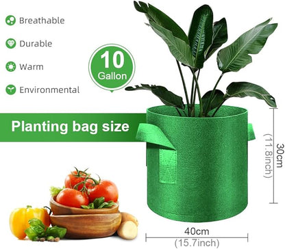 5-Pack 10 Gallon Grow Bags Heavy Duty Thickened Nonwoven Fabric Pots with Handles, Plant Grow Bags for Vegetables/Flower/Plant/Fruits, Green