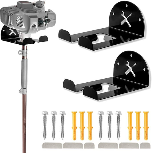 Upgraded Trimmer Rack Wall Mount - 8" Heavy Duty Weed Eater Hanger for Garage Wall Bracket, Garden Power Tool Holder Organizer Hooks for Grass Trimmer, Hedge Trimmer, Leaf Blower and Chainsaw, Black