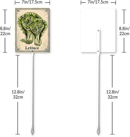 Uptell Vegetable Garden Lettuce Yard Sign Label With Stake Plant Markers For Outdoor Plants Waterproof 7x8.8inch Nursery Garden Outdoor Sign