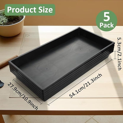 1020 Nursery Pot Trays 5 Pack, Plastic Flat Seed Starter Tray, Reusable Seedling Starting Tray for Holding and Carrying Plant Pots (Black)