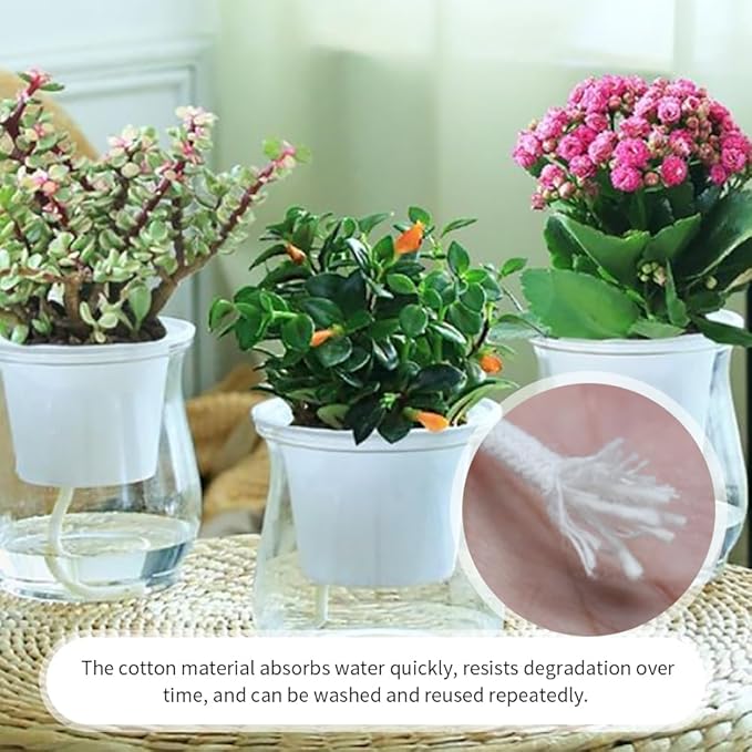 49.2 feet 1/6 Inch Bright White Self Watering Wick Cord Automatic Watering Cotton Rope System Hydroponic Wicking for Vacation Plant Care Capillary Wicks for Self Watering Planters and Pot
