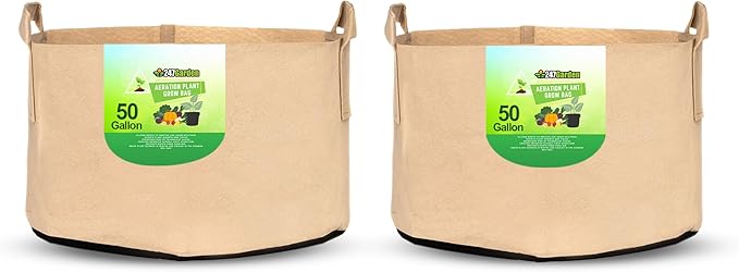 247Garden 2-Pack 50-Gallon Aeration Fabric Pot/Plant Grow Bag w/Handles (300GSM, Tan w/Black Base, 17H x 31D)