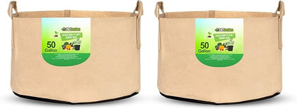 247Garden 2-Pack 50-Gallon Aeration Fabric Pot/Plant Grow Bag w/Handles (300GSM, Tan w/Black Base, 17H x 31D)