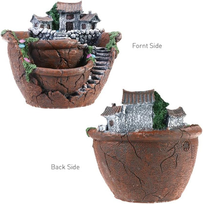 OUNONA Fairy Garden Planter Creative Flower Pot Holders with Hanging Garden Design Micro Landscape Succulent Plants for Indoor and Outdoor Plant Decor 3-Pot Planter with Sweet House for Desk Balcony