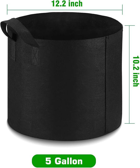 12-Pack 5 Gallon Grow Bags Heavy Duty Thickened Nonwoven Fabric Pots with Durable Handles