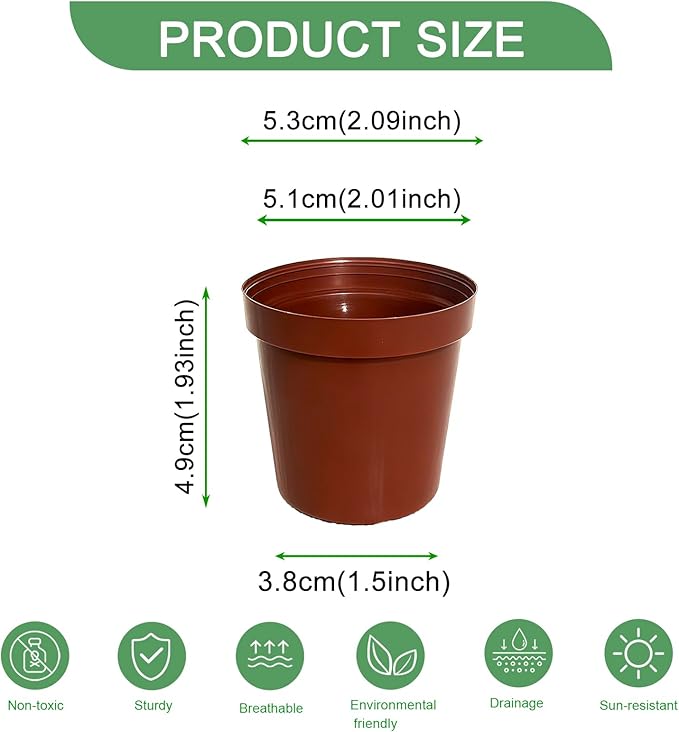 2 Inch Round Nursery Seedling Pots (Red+Clear),100 Pack Mini Plastic Seedling Planter,Sturdy Small Plastic Pots with Drainage Holes for Seed Starting, Succulents, Indoor Outdoor Gardening