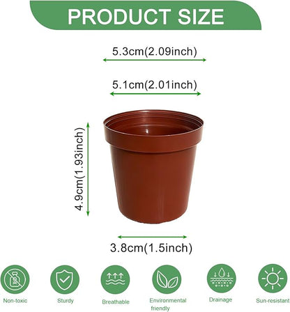 2 Inch Round Nursery Seedling Pots (Red+Clear),100 Pack Mini Plastic Seedling Planter,Sturdy Small Plastic Pots with Drainage Holes for Seed Starting, Succulents, Indoor Outdoor Gardening