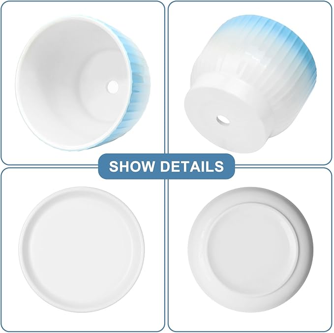 6.7 + 5.5 Inch Ceramic Plant Pots,Planters with Drainage and Saucer,Indoor Pots for Plants,Modern Flower Pots for Home and Office（Blue + White）