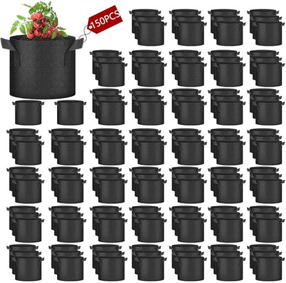 150 Pack 5 Gallon Grow Bags Bulk, Heavy Duty Thickened Nonwoven Aeration Fabric Pots with Handles, Breathable Plant Growing Bags for Vegetable, Flower, Potato, Tomato, and Fruits