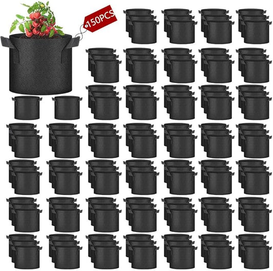 150 Pack 5 Gallon Grow Bags Bulk, Heavy Duty Thickened Nonwoven Aeration Fabric Pots with Handles, Breathable Plant Growing Bags for Vegetable, Flower, Potato, Tomato, and Fruits
