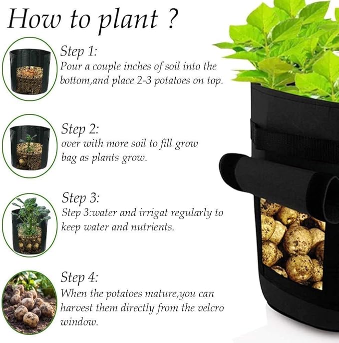 2 Pack 10 Gallon Potato Grow Bags, Planter Bag Heavy Duty, Thickened Growing Bags Garden Vegetable Planter with Handles & Large Harvest Window
