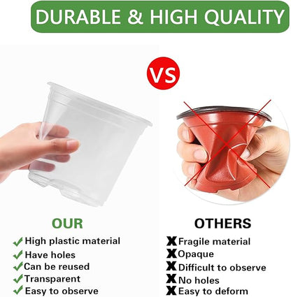 Wironlst 36 Packs 4 Inch Clear Nursery Pots for Plants, Transparent Plastic Pots for Plants with Drainage Holes Durable Seed Starter Pot Flower Pots with 36 Plant Labels