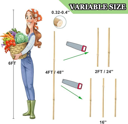 Bamboo Plant Stakes – 25pcs 4FT Natural Bamboo Garden Stakes for Tomatoes, Peppers, Beans, Indoor & Outdoor Plants, Sturdy Plant Support for Seedlings & Potted Plants