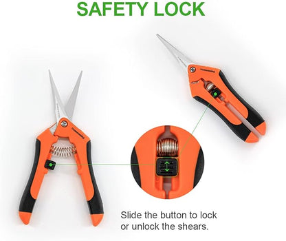 6 Packs Garden Pruning Shears with Straight Blades Trimming Scissors, Gardening Hand Pruning Snips Titanium Coated Precision Bonsai Pruning Shears, Convenient Flower Cutters (Orange)