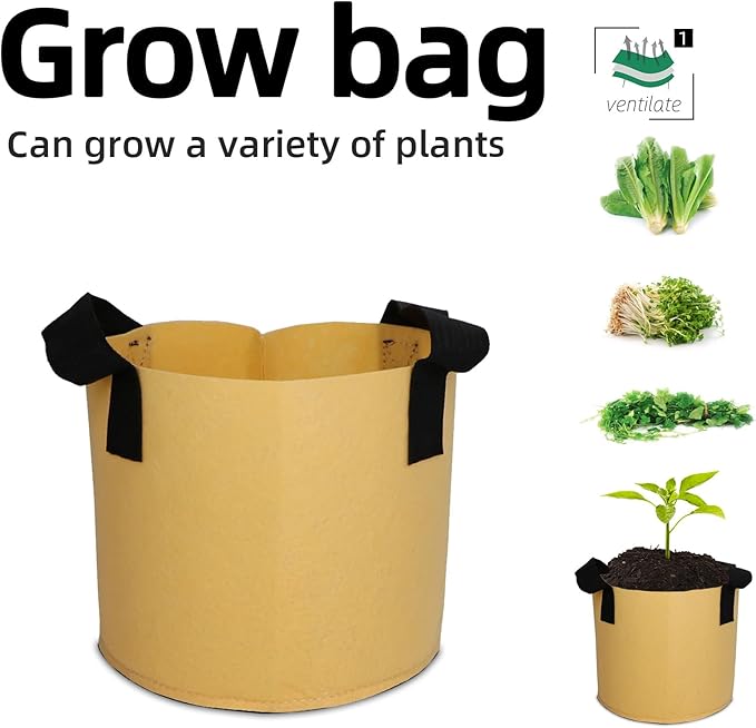 Grow Bags,Growing Pot Bags Garden Grow Bag Indoor Outdoor Fabric Aeration Plant Pot Container Flower Vegetable Pouch (Khaki,1 Gallon)