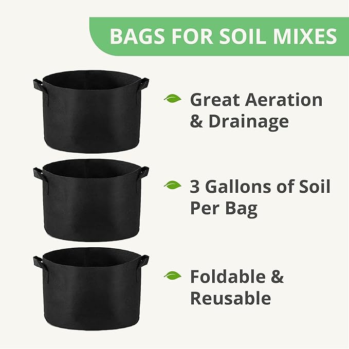 Seed Starting Soil Mix (24 Qts) - Coco Coir 650gm Bricks (2-Pack) + Perlite Bliss + 3 Gallon Grow Bags - Seed Starter Soil for Indoor Plants, Outdoor Plants, Seedlings - Organic Coco Coir Perlite Mix