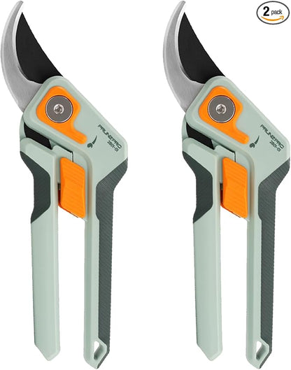 PrunePro 8" Professional Pruning Shears for Gardening 2 Pack Bypass Hand Pruner Stainless Steel Sharp Garden Scissors Plant Flower Rose Garden Clipper