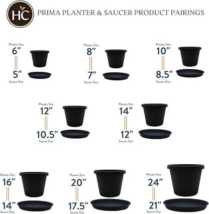 The HC Companies 12 Inch Round Prima Planter - Plastic Plant Pot with Rolled Rim for Indoor Outdoor Plants Flowers Herbs, Black