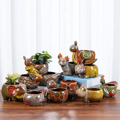 WAIT FLY Cute Animal Ceramic Flower Pot Succulent Planter-Cow