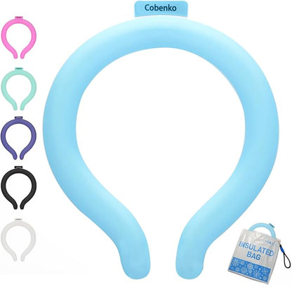 Neck Cooling Tube with Cold Insulated Bag,Reusable 18℃/64℉ Ice Neck Ring Wearable Body Cooler Products for Summer (Blue)