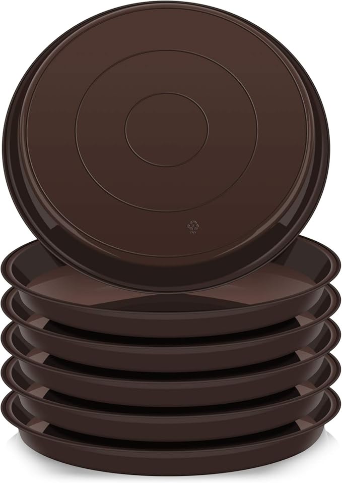6 Pack of Plant Saucer 16 Inch, Plant Tray Round, Plastic Flower Plant Trays for Pots, Plant Saucers for Indoors 16", Plant Pot Saucers, Planter Tray for Planter 13-16" (16", Brown)