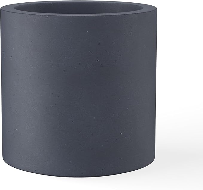 Kante 12.6" Dia Round Concrete Planter, Modern Style Large Cylindrical Plant Pot with Drainage Hole and Rubber Plug for Indoor Outdoor Patio, Dark Gray