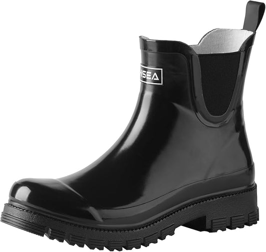 HISEA Ankle Rain Boots for Women Waterproof Chelsea Short Rubber Garden Shoes for Ladies Lightweight Fashion