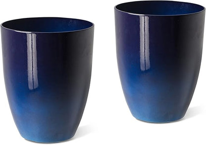Glitzhome Set of 2 Planters for Outdoor Plants 16.75''H Large Gradient Cobalt Blue Planter Tall Planter Pot with Drainage Hole for Outdoor Front Porch and Patio