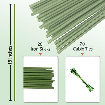 20Pcs Plant Stakes,Plant Sticks,Garden Green Bendable Single Stem Plant Support Stakes for Indoor and Outdoor Plants,Potted Plants,Flowers Orchid Peony Rose-18 Inches
