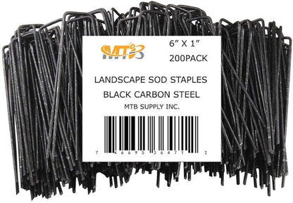 200 Pack 6x1 inch 11GA(0.12inch) Landscape Staples Garden Stakes Fence Netting Pins Ground Spikes Sod Cover Fabric Pegs Steel Uncoated