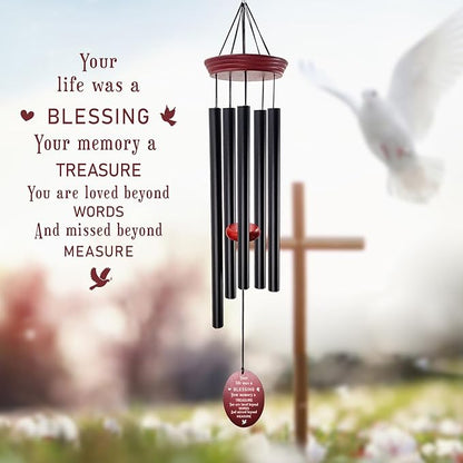 windchimes Sympathy Memorial Wind Chimes – 33" Tuned Wind Chime with “Your Life was a Blessing” Saying, Red Wood Wind Sail for Loss of Loved One, Bereavement Gift for Mom, Dad, Grandma or Friend