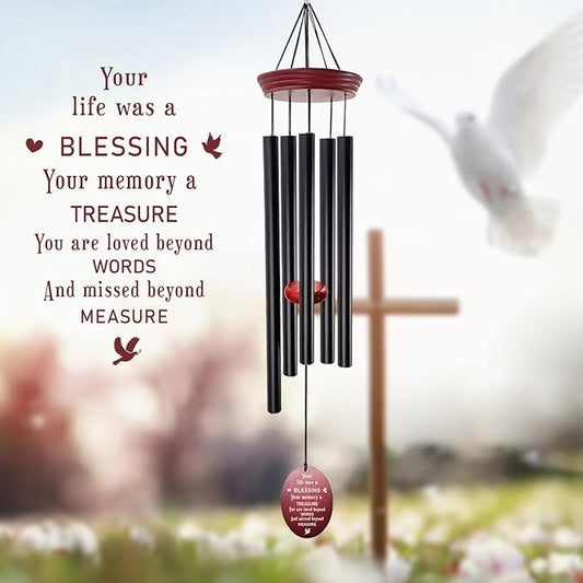 windchimes Sympathy Memorial Wind Chimes – 33" Tuned Wind Chime with “Your Life was a Blessing” Saying, Red Wood Wind Sail for Loss of Loved One, Bereavement Gift for Mom, Dad, Grandma or Friend