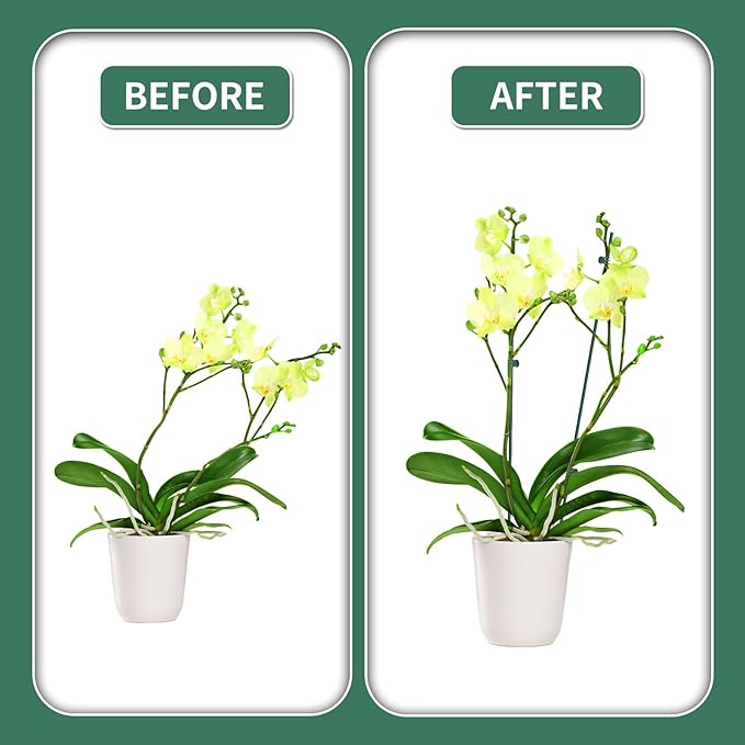 10Pcs Plant Support Stakes with 15 Pcs Plant Clips, Plant Sticks for Indoor and Outdoor Plants, Orchid Clips and Stakes,16inch Tall Bendable Single Stem Flower Stakes Bendable (10, Green-16inch)