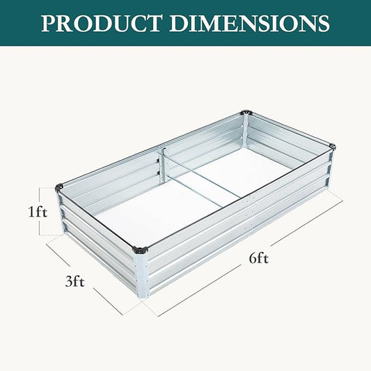 DUMOS Raised Garden Bed Outdoor, 2 Pcs 6x3x1ft Planter Box Outdoor for Deep-Rooted Herbs/Flowers/Vegetables, Large Metal Garden Bed for Patio, Balcony and Backyard, Silver