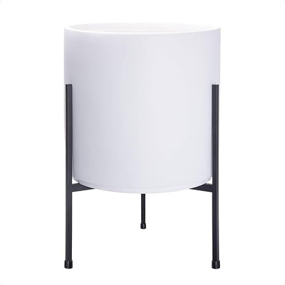 D'vine Dev Modern White Plants Pot Cylinder Planter with Heavy Duty Stand, Large 12 Inch Pot, 18.9 Inch with Stand Height, 96-T-A-3
