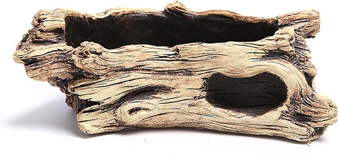 DIYOMR Cement Driftwood Planter Pots Imitation Stump Log Concrete Flower Succulent Pot/Container (7.7" L x 3.7" W x 3.1" H,Undertint)