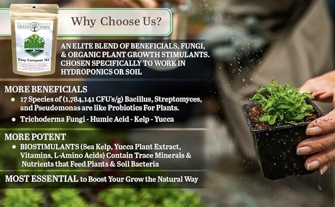 Easy Compost Tea for Plants by GreenEden - InoBoost Ultimate - No Brewing Needed - Increase Flowering & Yields - Soluble Bacteria for Soil or Hydroponics - 4oz. Makes 25 Gallons