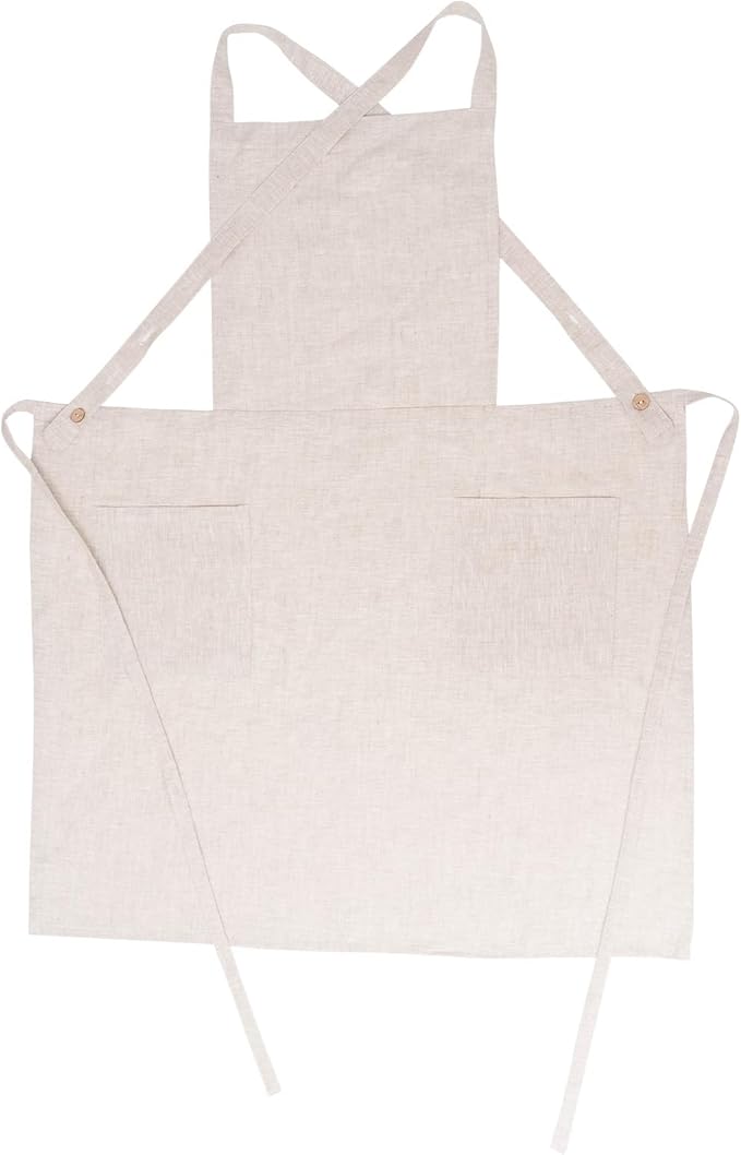 Pure Linen Cross Back Apron Dress, Adjustable Waist & 2 Pockets. Unisex Kitchen & Server Apron, 26.5"x33.5".
