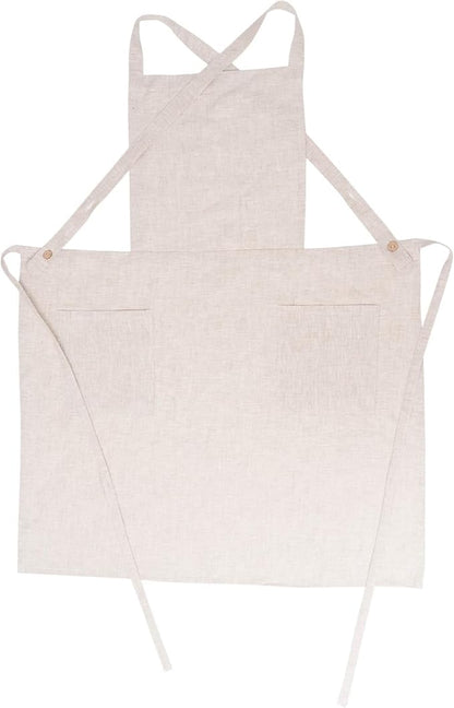 Pure Linen Cross Back Apron Dress, Adjustable Waist & 2 Pockets. Unisex Kitchen & Server Apron, 26.5"x33.5".