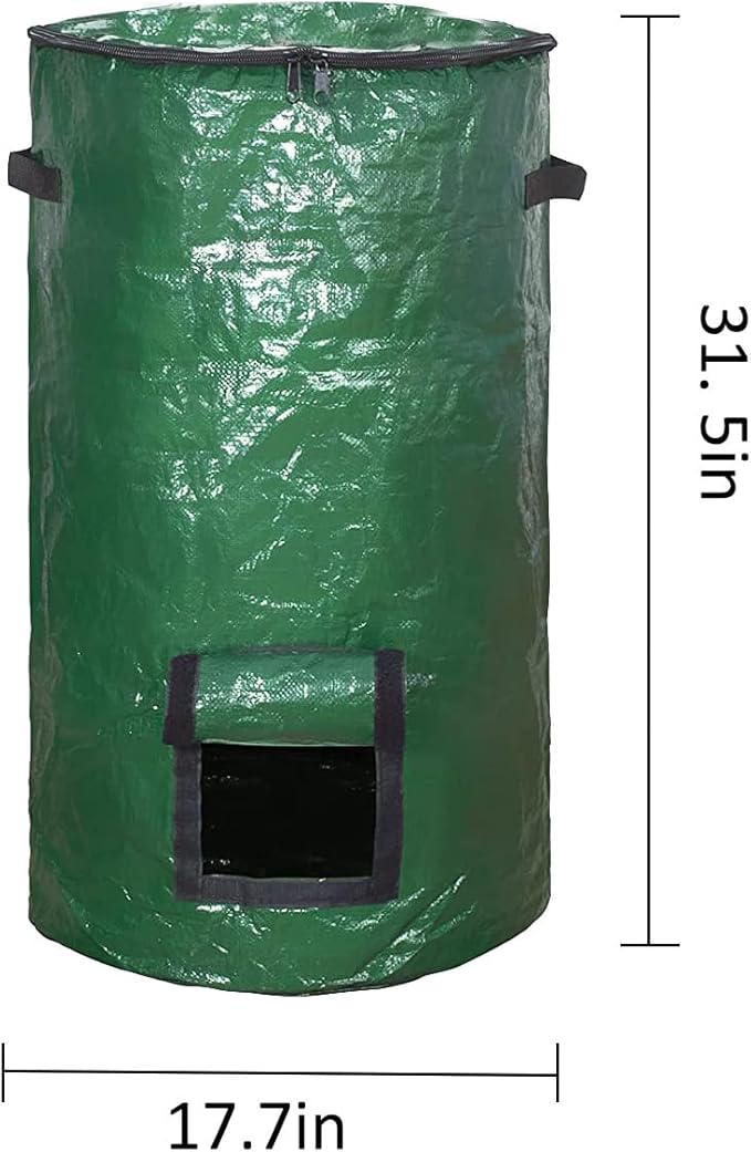 34 Gallon Garden Compost Bin Bag, Reusable Organic Fertilizer Fermented Bag with Lid,Collapsible Leaf Lawn Bags Gardening Container (Green)
