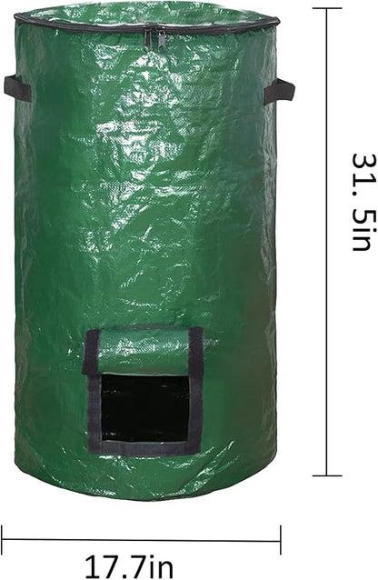 34 Gallon Garden Compost Bin Bag, Reusable Organic Fertilizer Fermented Bag with Lid,Collapsible Leaf Lawn Bags Gardening Container (Green)