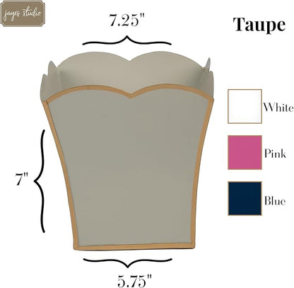 Jaye's Studio Decorative Square Cachepot Flower Pot, House Plant Pot Indoor, Modern Scalloped Planter, Boho Planter, Metal Pot - Floor, Tabletop, Porch & Window Planter for House Decor (Taupe, 8")