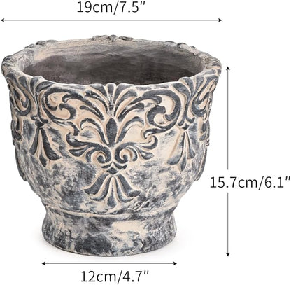 Sungmor 7.3 Inch Cement Plant Pot for Plants, Succulent Planter with Embossed Design, Vintage Concrete Flowerpots with Drainage Hole, Decorative Orchid Houseplant Pot Indoor Outdoor Plant Container