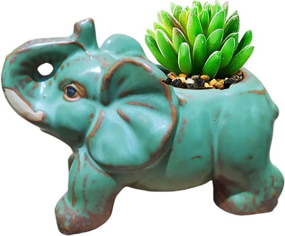 Cute Animal Elephant Shaped Ceramic Succulent Cactus Air Plant Flower Pots Planters-Plant Not Included (Pleasant Elephant)