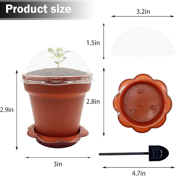 PURPLE STAR 1N 30 Pack Cupcake Plant Nursery Pots with Humidity Dome- Small Plastic Flower Pots with Saucers and Shovel for Indoor Outdoor Seedling Succulent Vegetable
