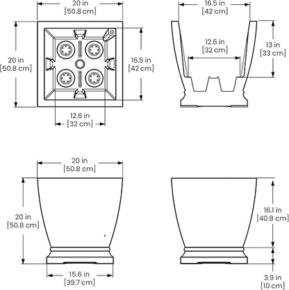 Mayne Inc. Acadia 20in Square Planter - Graphite Grey - 20in L x 20in W x 20in H - with Built-in Water Reservoir (5920-GRG)